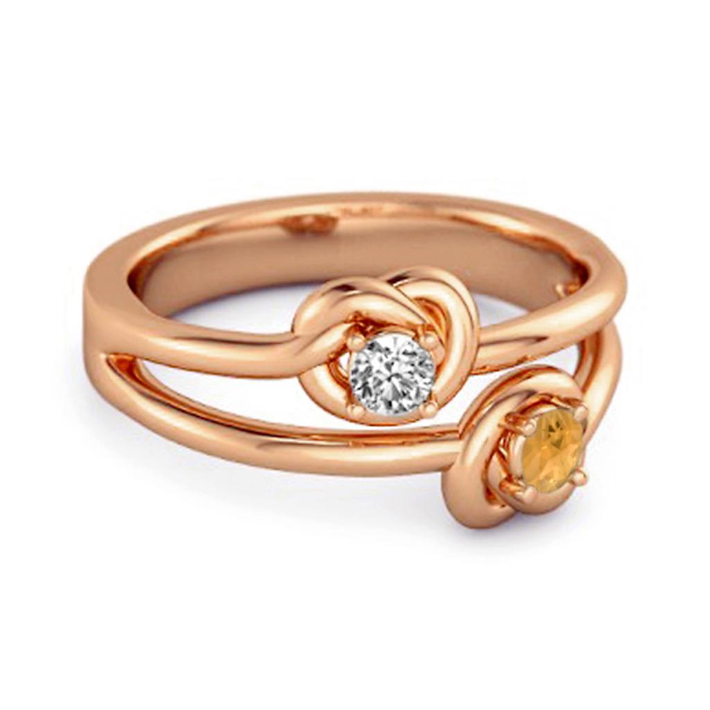 Citrine White Topaz Double Knot Design Ring - 925 Sterling Silver Rose Gold Vermeil