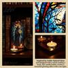 UV Printed Halloween Decor Candle Holder, Gothic Stained Glass Style Translucent Panel Lamp Retro Spooky Candlestick, Tabletop Atmosphere Ornament for