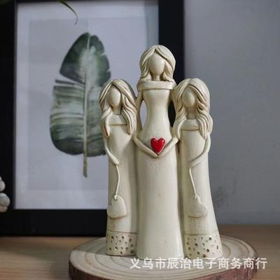 Kreative Eltern-Kind-Statuen-Dekoration, heilende Familienfigur Mutter und Tochter Kind Hund Statue, personalisiertes Harz