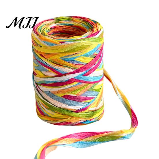 Natural Texture Twine for Gift Tags Colorful Raffia Packaging String, Flexible Paper Floral Bundling Multi Color Holiday Decorations Rope, Multi-color