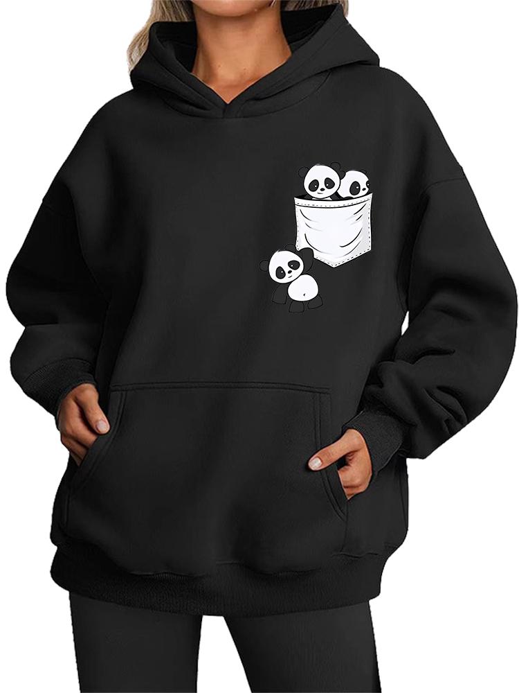 Women's Fall/Winter Warm Panda Printed Oversized Fleece-Lined Hoodie Women's Fashion Hoodie
