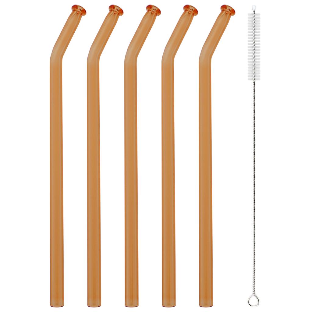 5pcs High Borosilicate Glass Straw Sets Reusable Bent Glass Straw Milk Tea Juice Cocktail Straw with Brush Party Bar Accessories