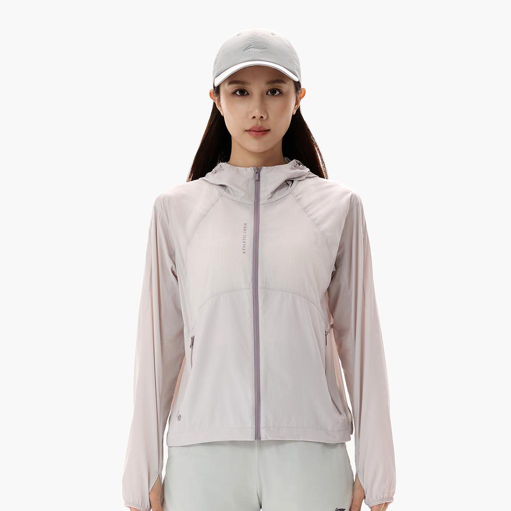 Li Ning Fitness Series Hooded Letter Logo Stitching Sun Protection Jacket Women jackets AFDW734-7