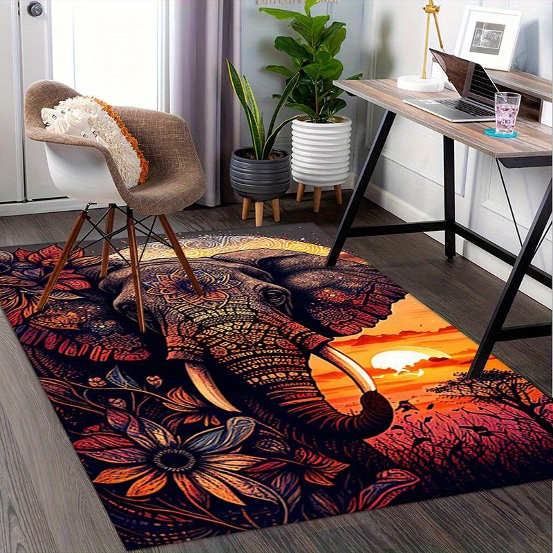 1pc. Ethnic Elephant Mandala Rug Home Decorative Carpet Office Chair Cover Outdoor Mat Gift for Living Room Bedroom Yoga Studio