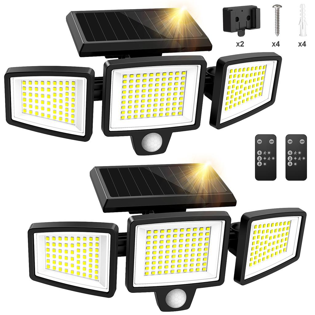 (1/2/3 Pack) 3-Head Solar Outdoor Light, Motion Sensor Security Light with Wireless Remote Control