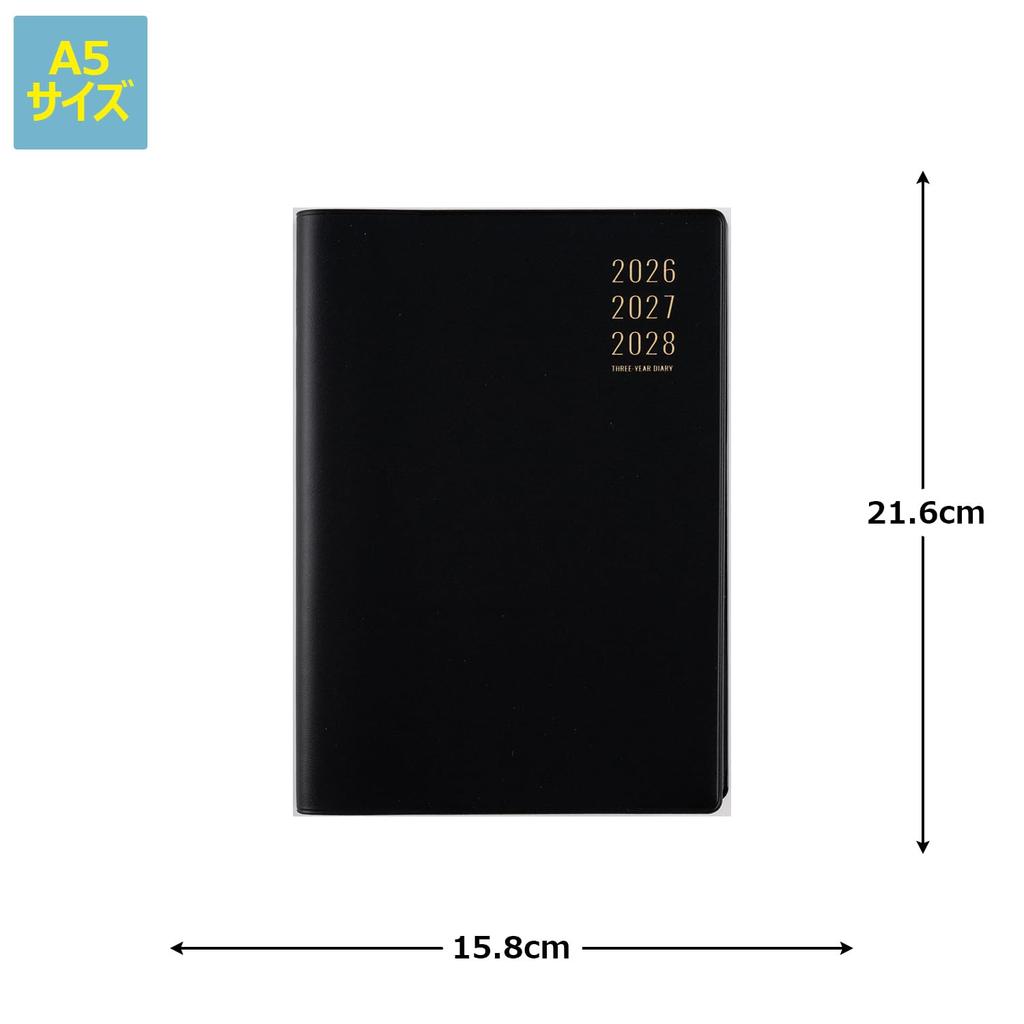 Takahashi 2026 A5 Desk 84 January 3-Year Diary, Black, No. (Starts 2026)