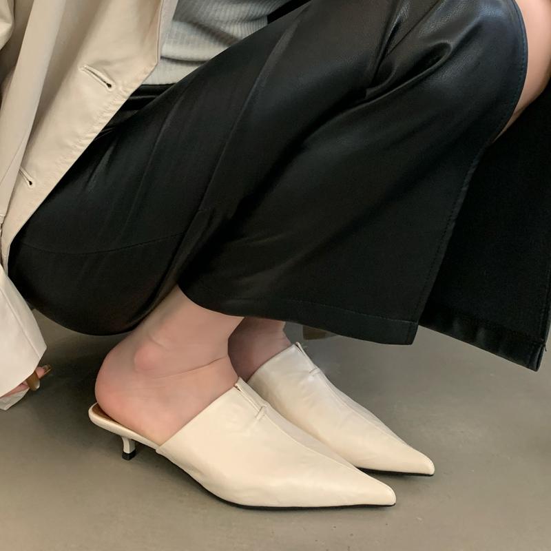Fashion SUOJIALUN 2025 New Brand Women Slipper Fashion Pointed Toe Slip On Ladies Elegant Mules Shoes Thin Low Heel Casual Dress Slides