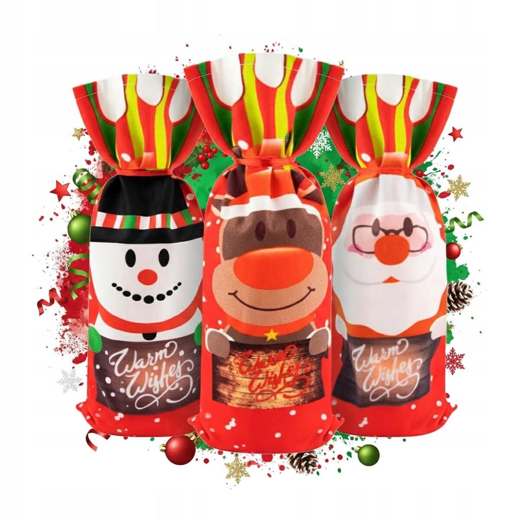 Christmas Bag for Bottle Gift Santa Snowman Bag RED GIFT