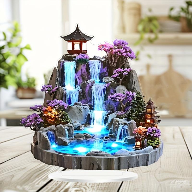 Creative desktop rockery fountain decoration, acrylic living room decoration, 2D flat home decoration decoration decoration