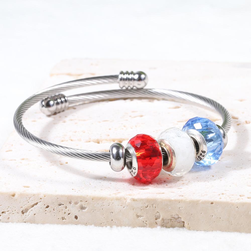 

Трехцветный браслет из нержавеющей стали, женский браслет из титановой стальной проволоки, женский браслет со съемной нитью, бусины
