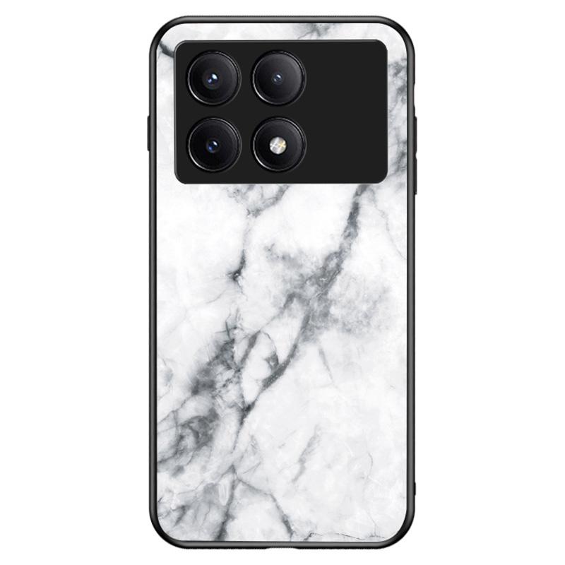 

For Xiaomi Redmi K70E 5G/Poco X6 Pro 5G Case Marble Pattern Tempered Glass+PC+TPU Cover White Marble