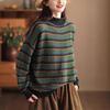 Dame Pullover Stribede Sweatre Patchwork Strikket Langærmet Tøj Efterår Dame Vintage Løse Sweatre