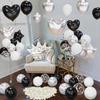 Black and Silver Valentine's Day Balloon Set, Happy Birthday Aluminum Film Star Crown Balloon Simulation Rose Petal Confession