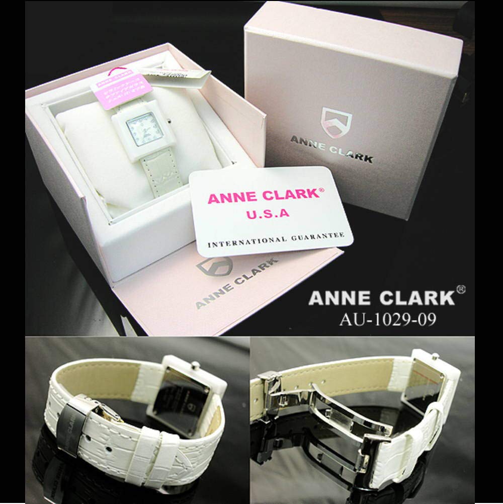 Relógio ANNE CLARK com Mostrador de Madrepérola Branca Natural de Safira Cerâmica e Pulseira de Couro Genuíno Caixa Feminina, Cristal,