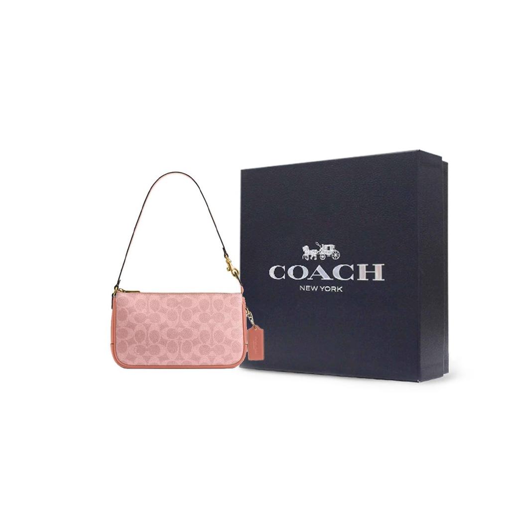Coach Plaza Print Design Gold Chain Hardware Coated Canvas And Calfskin Shoulder Bag Women Shoulder Bag Melon-Pink CCC42-B4YU2