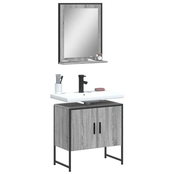VidaXL Set of 2 Bathroom Cabinets, Vanity Unit with Shelf and Mirror, Toilet Storage Cabinet, 3214337