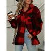 Ladies' Plush Fleece Winter Coat - Grid High Stretch Coat, Middle Eastern Elegant Collection, Machine Washable for Autumn and Winter