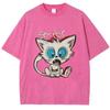Washed T Shirt Men Cute Cat Graphic Kanye Cotton Tshirt Unisex Clothing Comfortable Clothing Loose Oversized