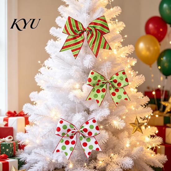 Holiday Wreath Ornament Ribbons 2Pcs Christmas Polka Dot Bow Decor, European Style Ribbon for Indoor Outdoor Festive Decorations Gift Box Tree Wreath,