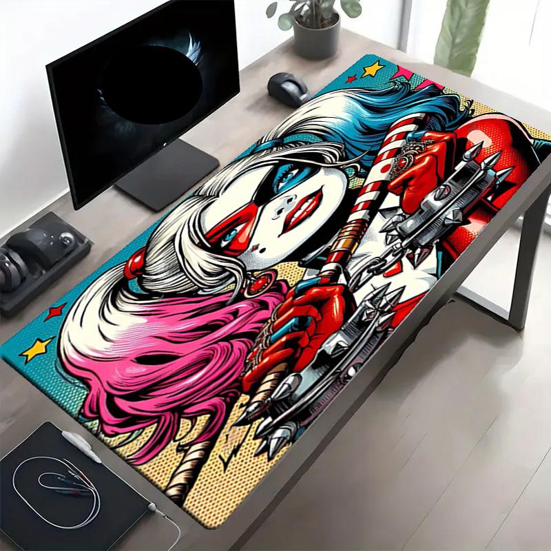 Harley Quinn Joker Print Mouse Pad, Anti‑Slip Desktop keyboard Mat, for PC Laptop Gaming Working Daily Use, Cool Festival Surprise Gift