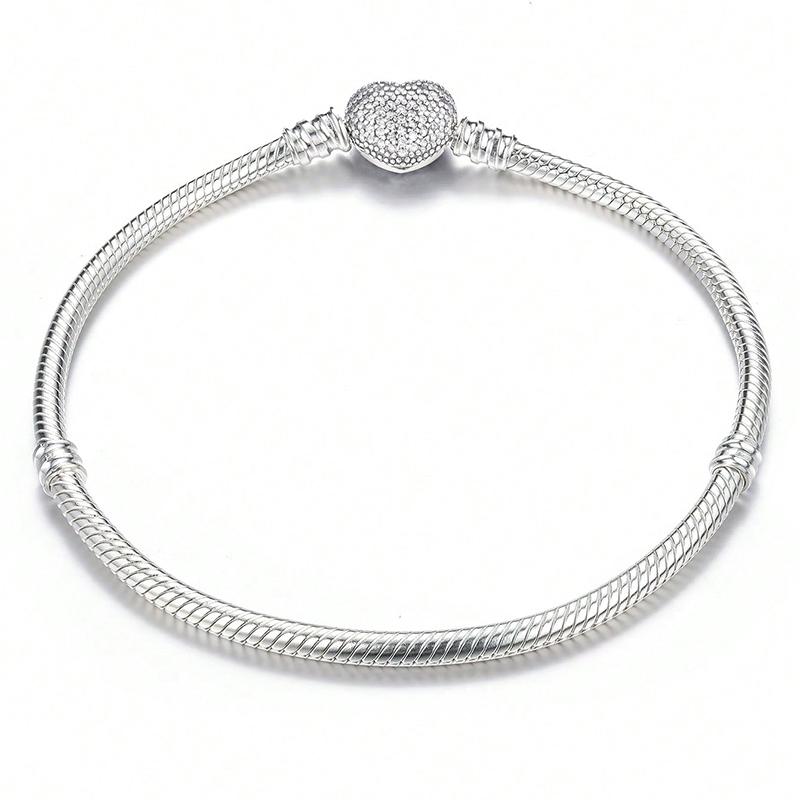 925 Sterling Silver Zircon Love Heart Sweet Bracelet DIY Bead Making Fit Original Bracelets Fine Jewelry Gift