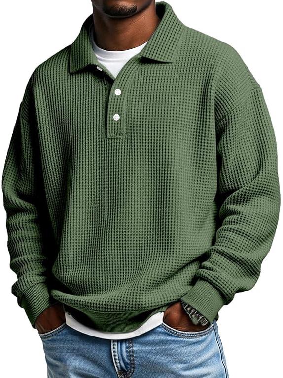 2025 Men's Retro Casual Waffle Knit Long-Sleeved Polo Shirt