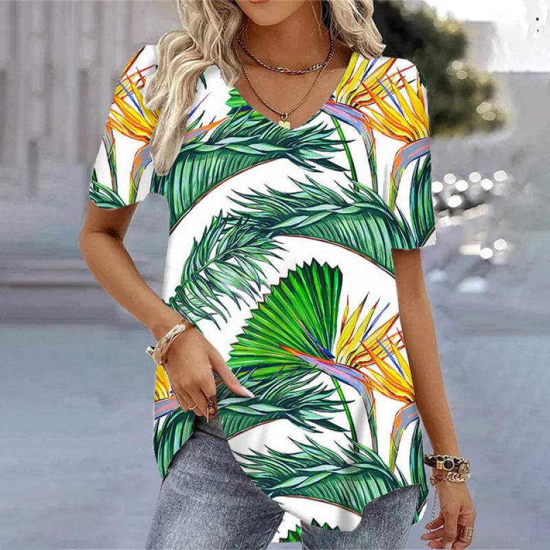 Fashion 3D Leaf Printed Summer Short Sleeve Tops Casual O-Neck Pullovers Women's Clothing Hot Sales Streetwear Blouses Big Sizes
