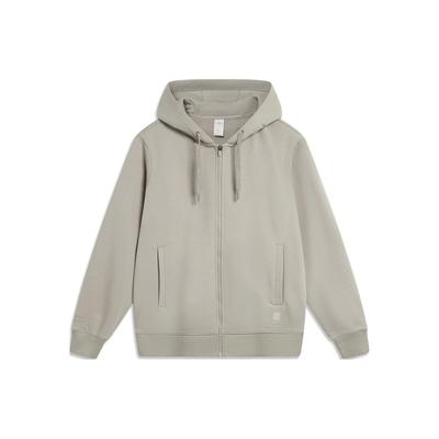 Li-Ning Solid Color Casual Zip-Up Hoodie with Long Sleeves Unisex Tops Stone-Ridge-Grey AWDT967-7