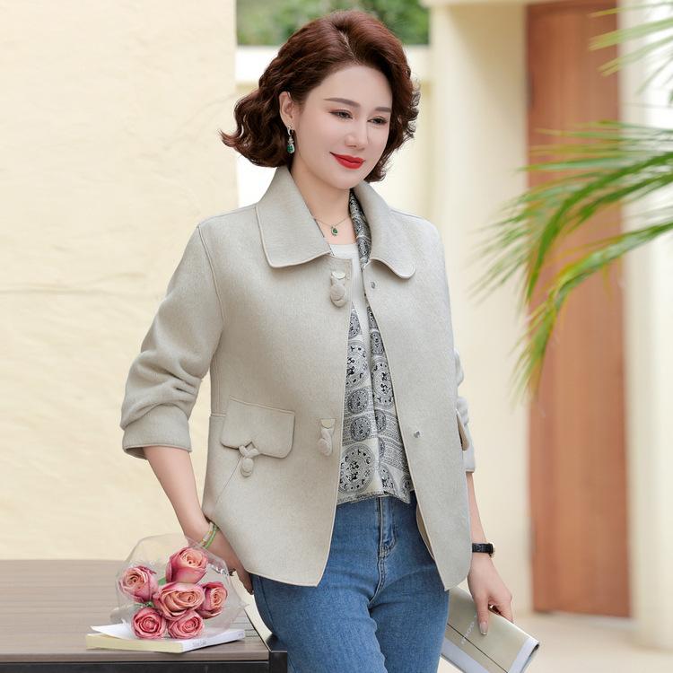 

Мамино осеннее шерстяное пальто Новая мода Осенний топ для женщин среднего возраста Короткий 5XL