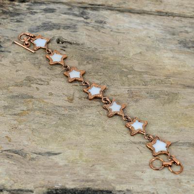 Mother Of Pearl Bracelet Electroformed Copper Bracelet Adjustable Chain Bracelet Electroformed Jewelry Real Gemstone Bracelet Star Bracelet