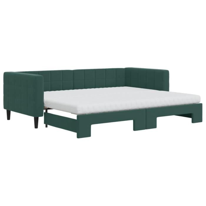 VidaXL Lit de jour avec gigogne et matelas vert foncé 90x200cm velours 3196717