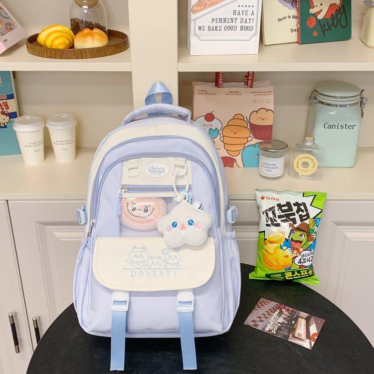 Schoolbag Campus Japanese and Korean Girls Fresh and Cute Contrast Color Schoolbag Large Capacity Lightweight Travel Junior and High School Students 
