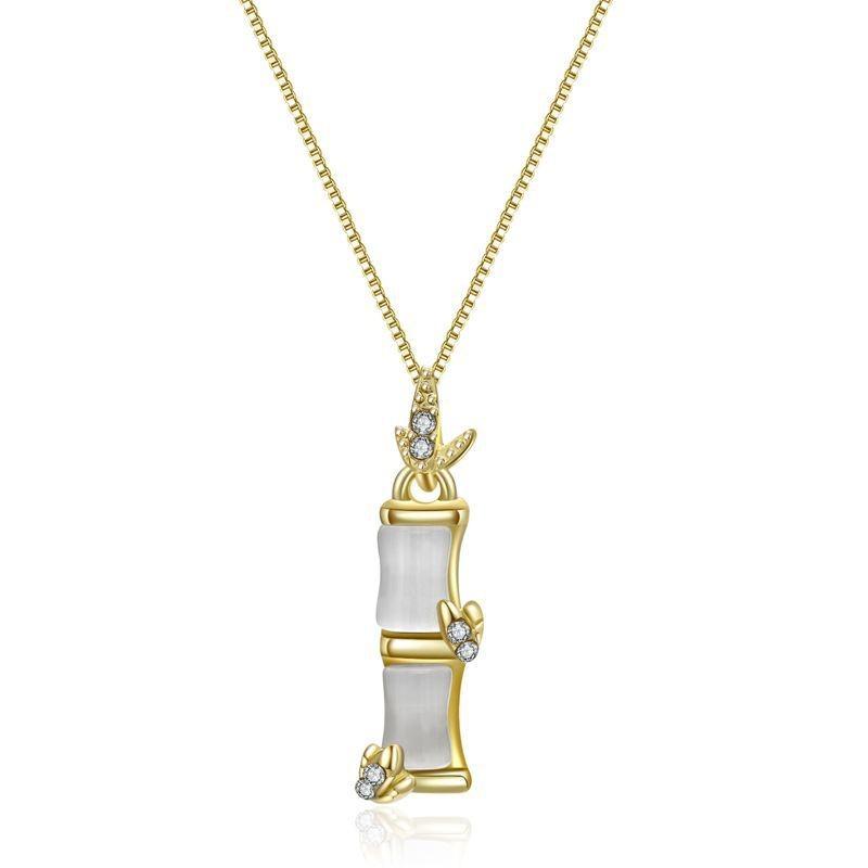 

Exquisite Titanium Steel Bamboo Necklace Elegant Lock Chain For Women With Bead Inlay золотий