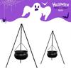 Halloween Prop Black Plastic Cauldron On Stand with Illuminated Flames