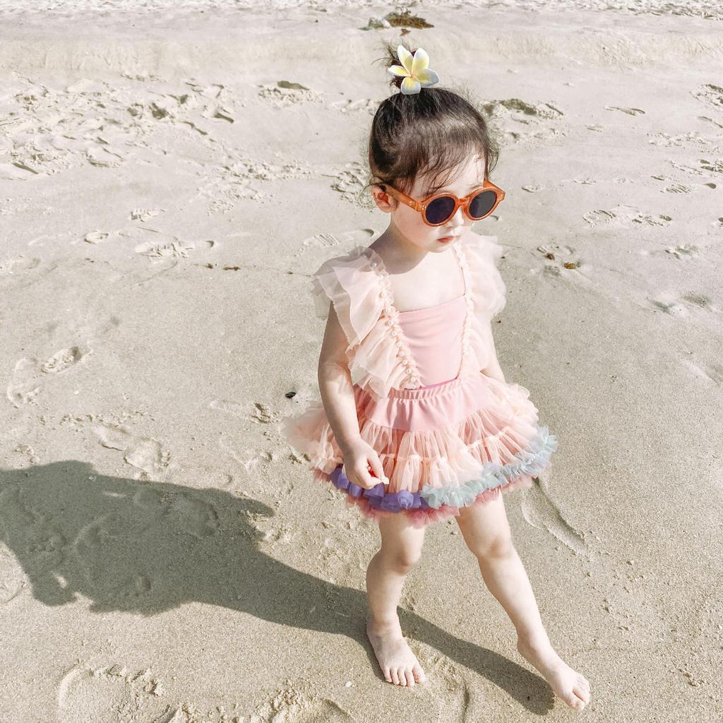 Girls' One-Piece Quick-Dry Swimsuit with Tulle Skirt - Princess Fairy Style for Toddlers and Children