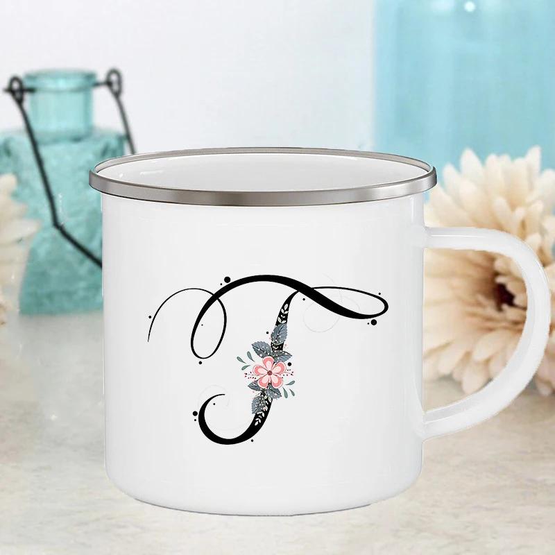 Letter Flower Mugs Wedding Creative Coffee Wine Cups Drinks Dessert Milk Juice Cup Enamel Mugs Handle Drinkware Bridesmaid Gifts