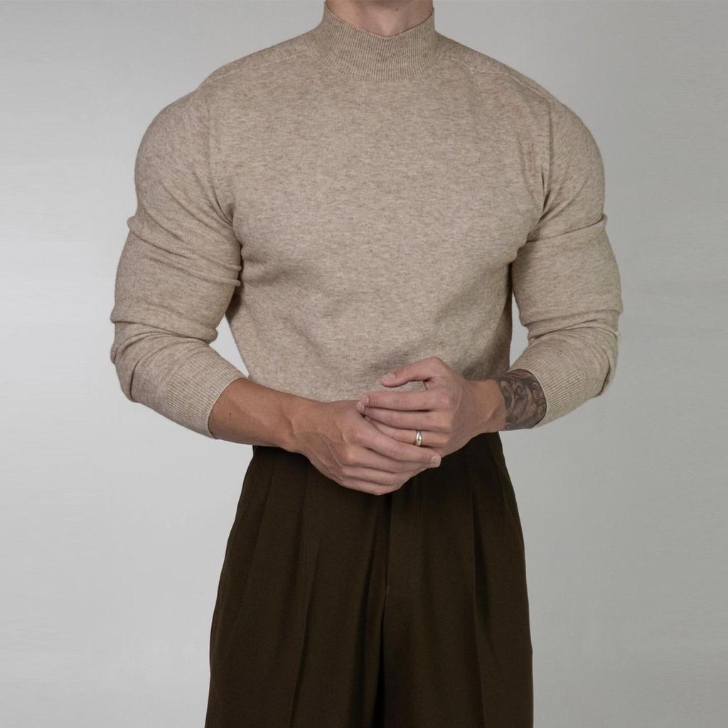 Herrenschwarzer Rollkragenpullover im Hongkong-Stil, Slim Fit, einfarbig, warme Strickware für Herbst/Winter