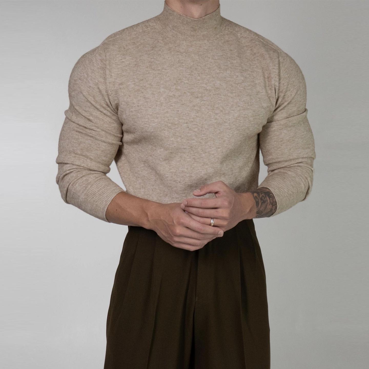 

Muscular Fit Half-Turtleneck Knit Pullover - Retro Long-Sleeve Base Layer for Men, Autumn/Winter Style XL