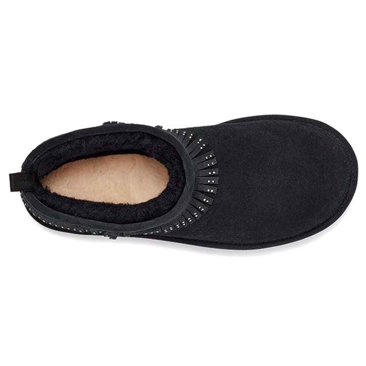 UGG Classic Ultra Mini Fringe Bling Fashion Retro Plush Warm Ankle Snow Boots Women Boots Black 1121576-BLK