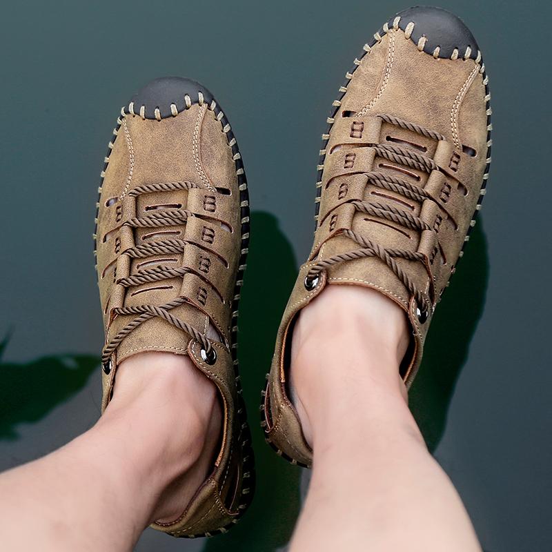 Fashion 2025 Men's Soft Leather Summer Men Leather Sandals Breathable Non-slip Cow Tendon Sole Casual Leather Shoes Outdoor Beach Shoes