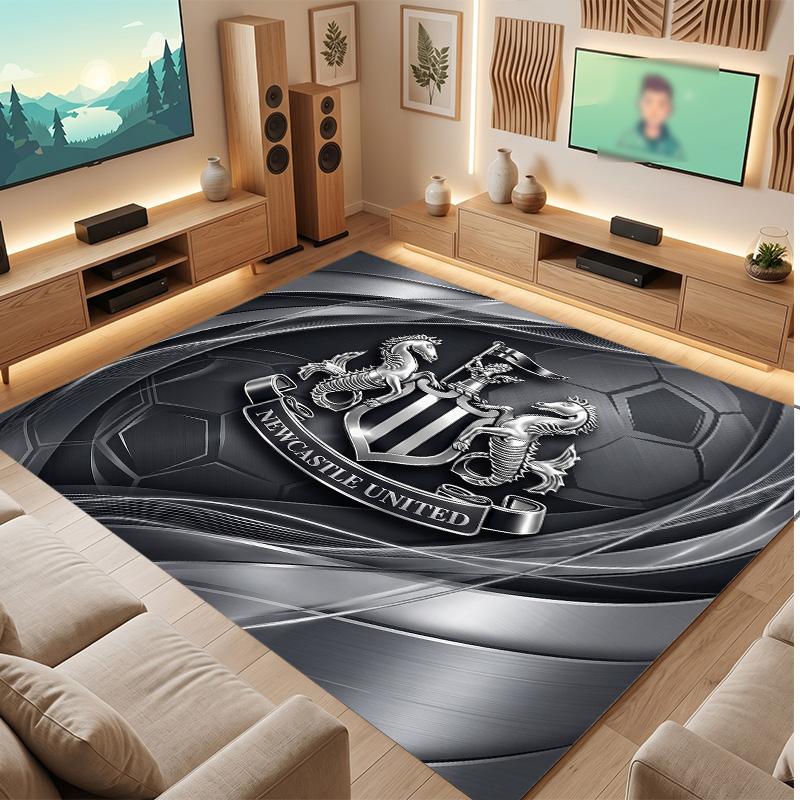 Tappeto in Velluto di Cristallo con Stampa di Calcio del Newcastle United, Comodo Assorbente d'Acqua Antiscivolo Tappeto per Pavimento Interno