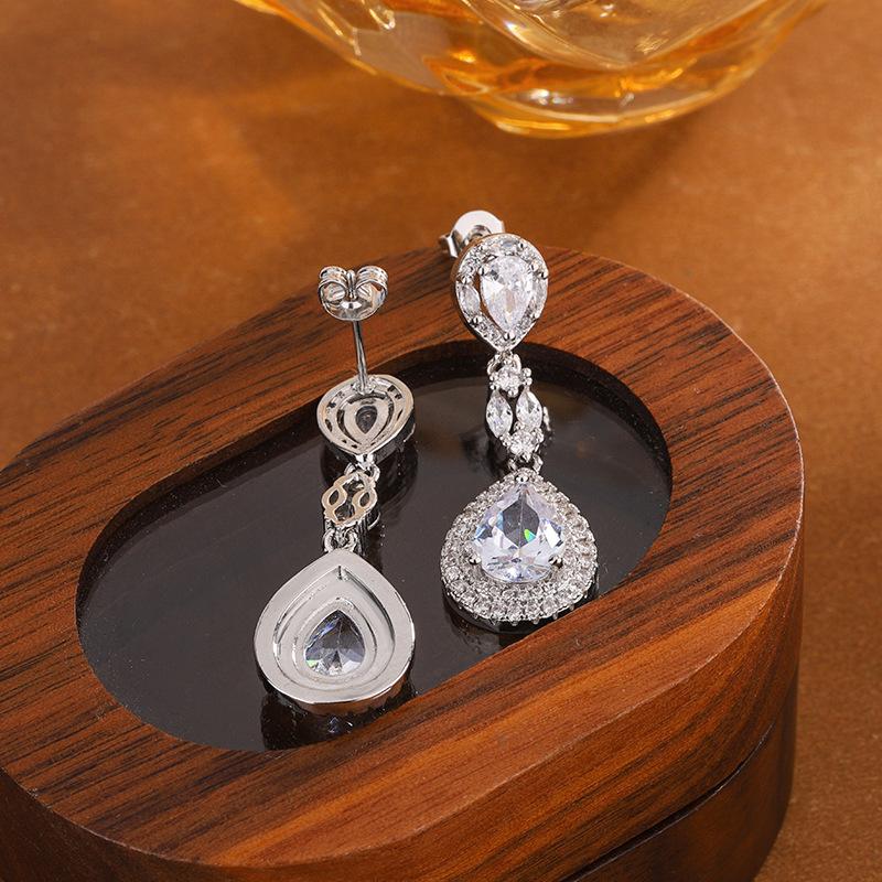 Baroque Retro Unique Drop Tassel Full Diamond Earrings For Women  Silver Luxury Delicate Zircon Long Earrings Party Gift