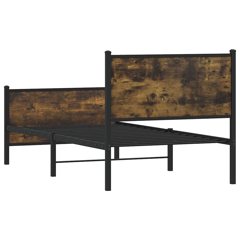 Metal Bed Frame Without Mattress Smoked Oak Finish 80 X 200 Cm