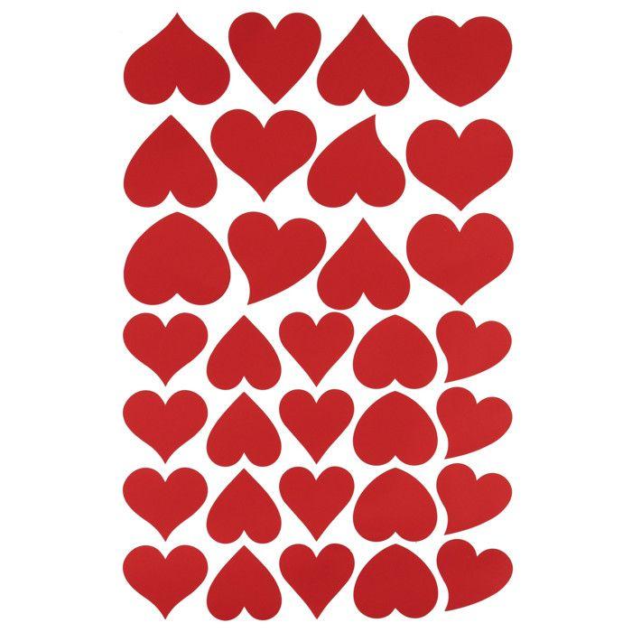 Gommettes coeurs rouge à gratter 5 cm + grattoir 32 pièces