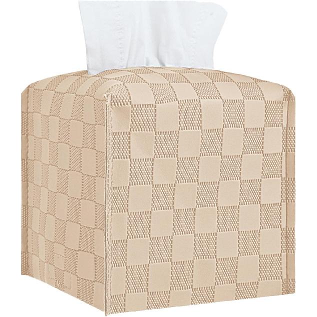 Tissue Box Cover, Square Tissue Box Holder, Leather Tissue Holders Decorative Organizer for Bathroom, Tabletop and Car, 5 X5 X5 (Beige)