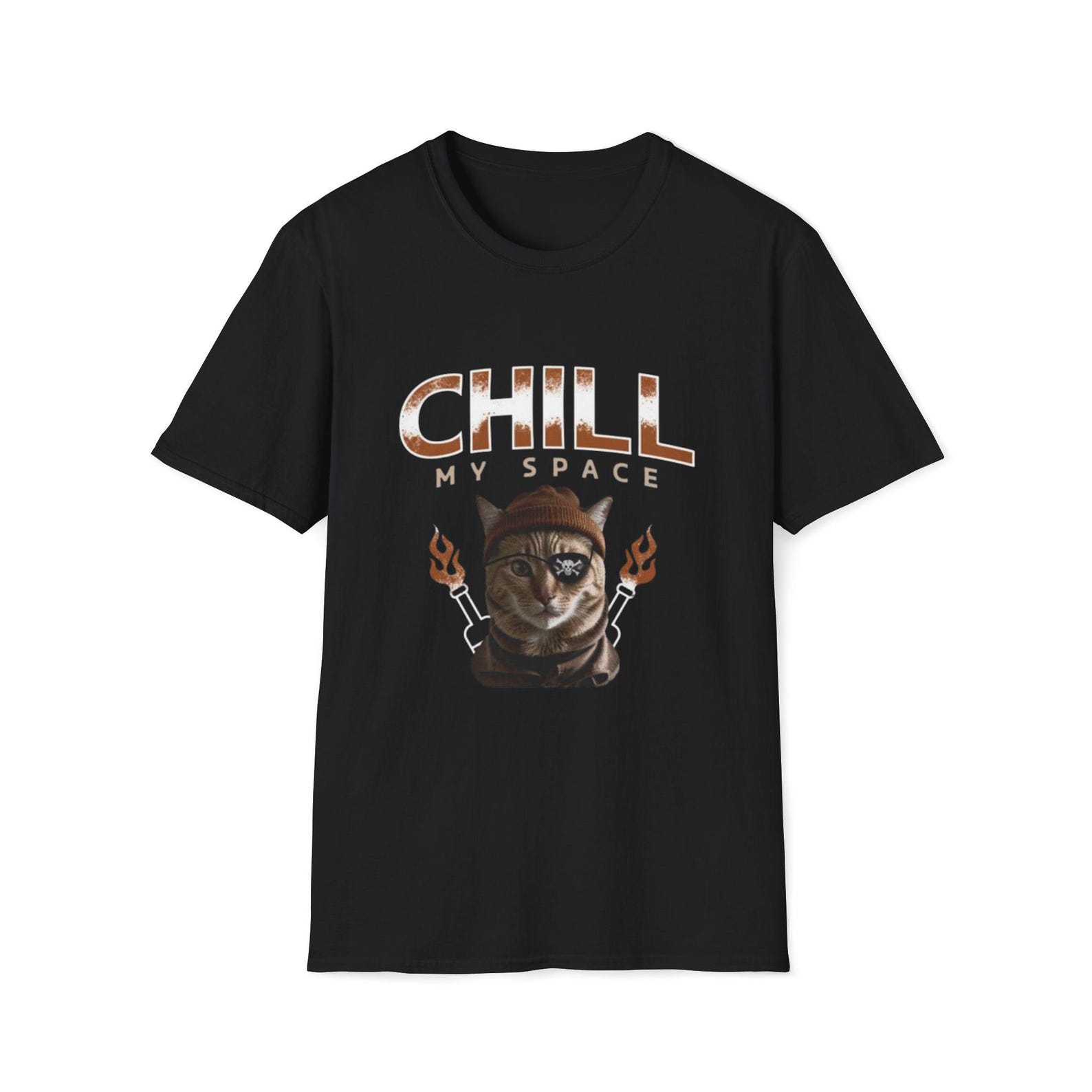 Chill My Space Cat Graphic Tee Meme Funny Trending | Cat Head Illustration T-Shirt XL