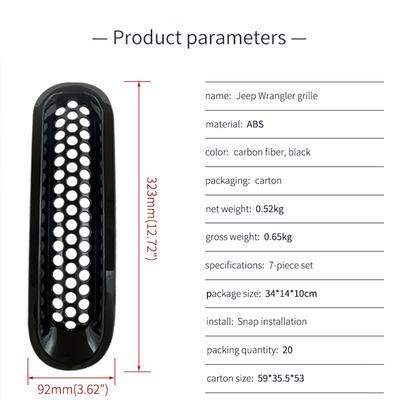 7 pezzi per Jeep Wrangler JK JKU 2007-2015 Clip-in per Auto Inseri a Rete per Griglia Anteriore Protezione Griglia a Rete Accessori Esterni per Auto