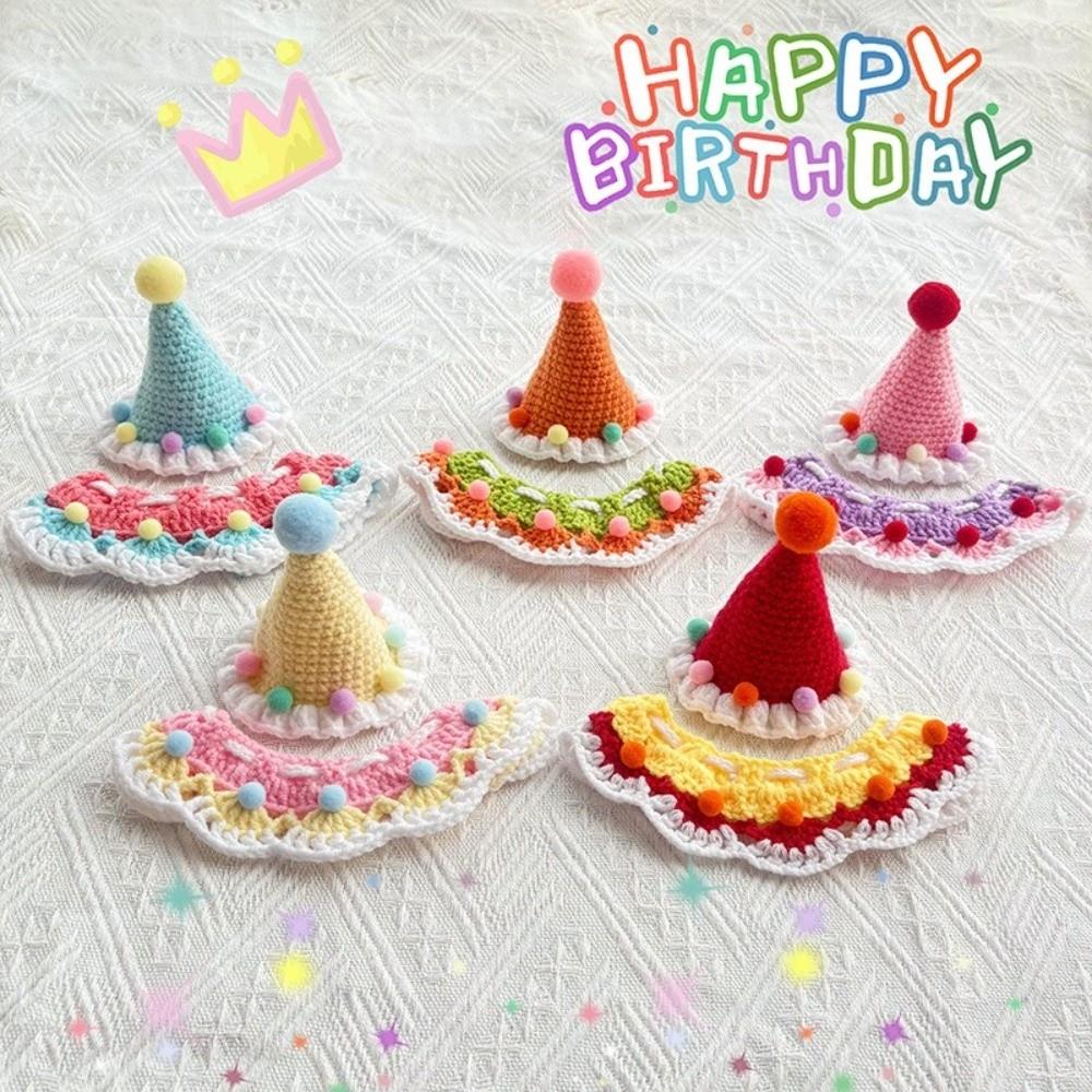 Cute Cat Birthday Hat Pet Birthday Party Dog Accessories New Dog Neck Set for Small Dogs Puppy