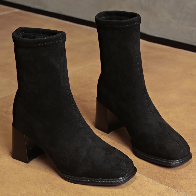 Λεοπάρ Γυναικείες Μποτάκια Χιονιού Μάρκας Ψηλά Τακούνια Σουέντ Τετράγωνη Μύτη Παπούτσια Χειμώνας 2025 Τάση Κομψές Γόβες Παπούτσια Γραφείου Botas Mujer