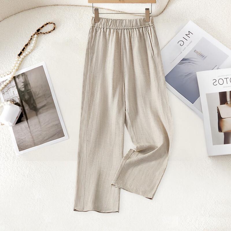Women s Lyocell Linen Elastic Waist Cropped Pants L